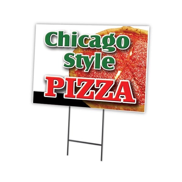 Chicago Style Pizza Yard & Stake outdoor plastic coroplast window, C-1824-DS-Chicago Style Pizza